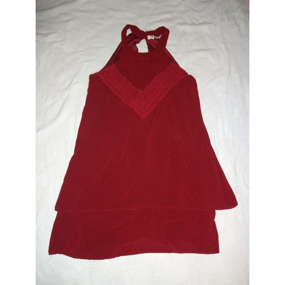 Mi Ami Miami ~ Jacey Red Wine Crochet Layer Halter Mini Dress ~ Small